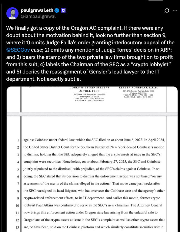 XRP Claims Victory, SEC Retreats—But Coinbase Faces Fresh Fire in Oregon 9 Coinbase Lawsuit: Oregon Sues Despite SEC Retreat and XRP Victory